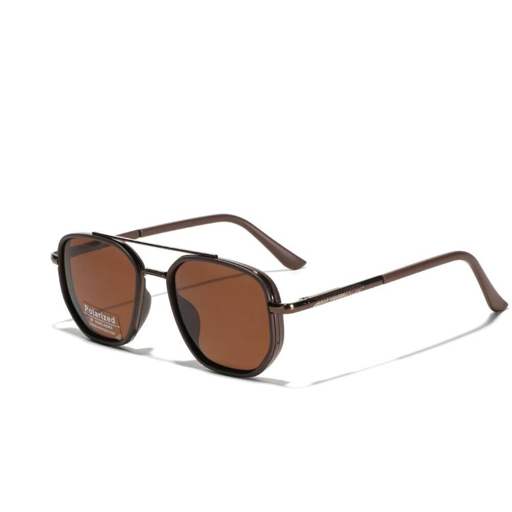 Geometric Frame Double Beam Sun Protection Sun Glasses in Coffee Brown